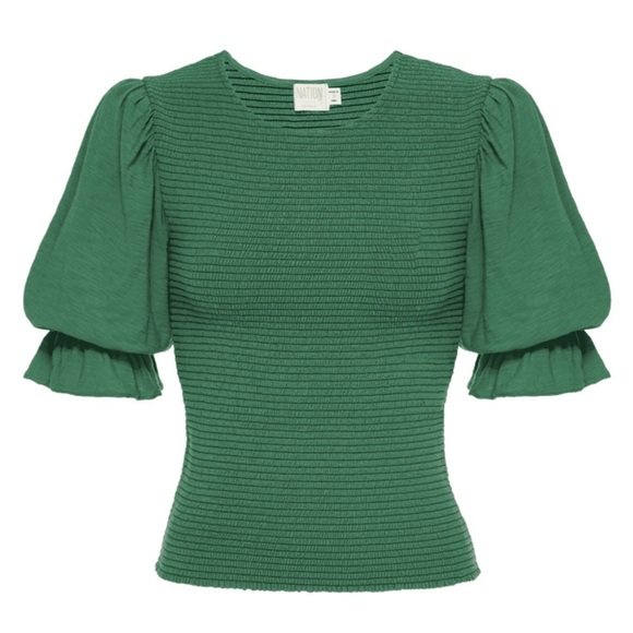 NATION LTD | Bardot Gathered Sleeve Tee In Fern Green Smocked Size L REVOLVE - Picture 3 of 11
